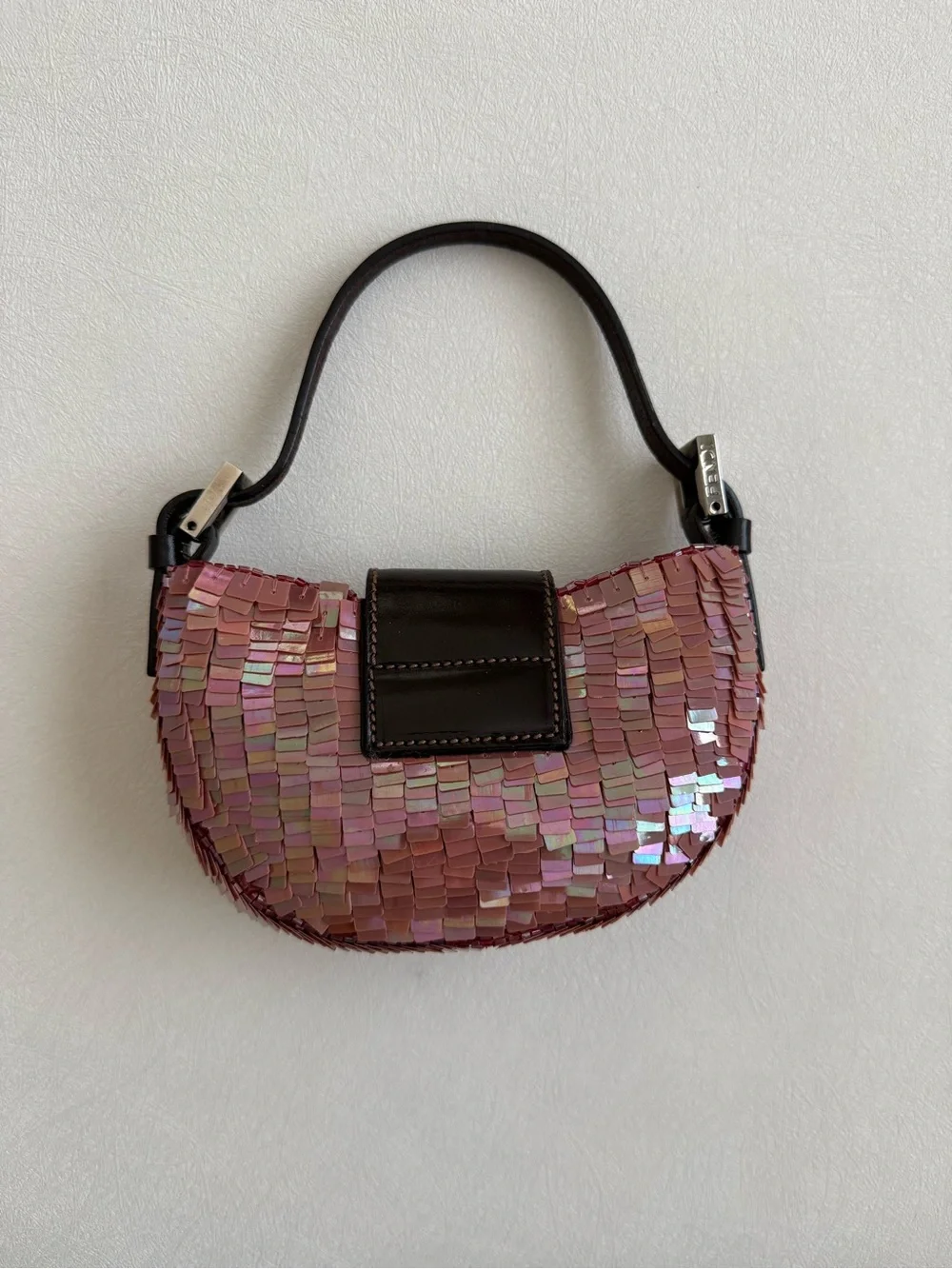 Vintage Fendi Pink Iridescent Sequin Croissant Handbag - Picture 2 of 9